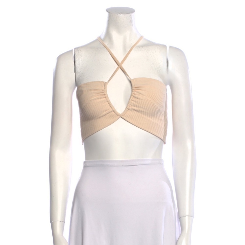NWT A.L.C. CREAM V NECK CRISS CROSS CROP TOP